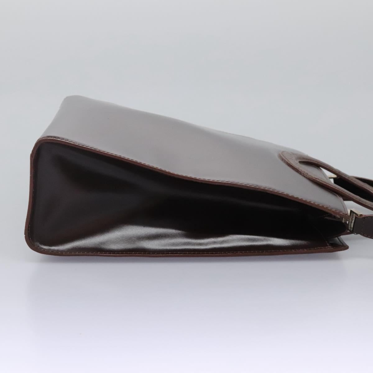 CELINE Hand Bag Leather 2way Dark Brown Gold Auth 124296