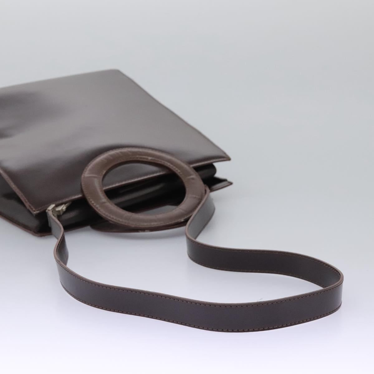 CELINE Hand Bag Leather 2way Dark Brown Gold Auth 124296