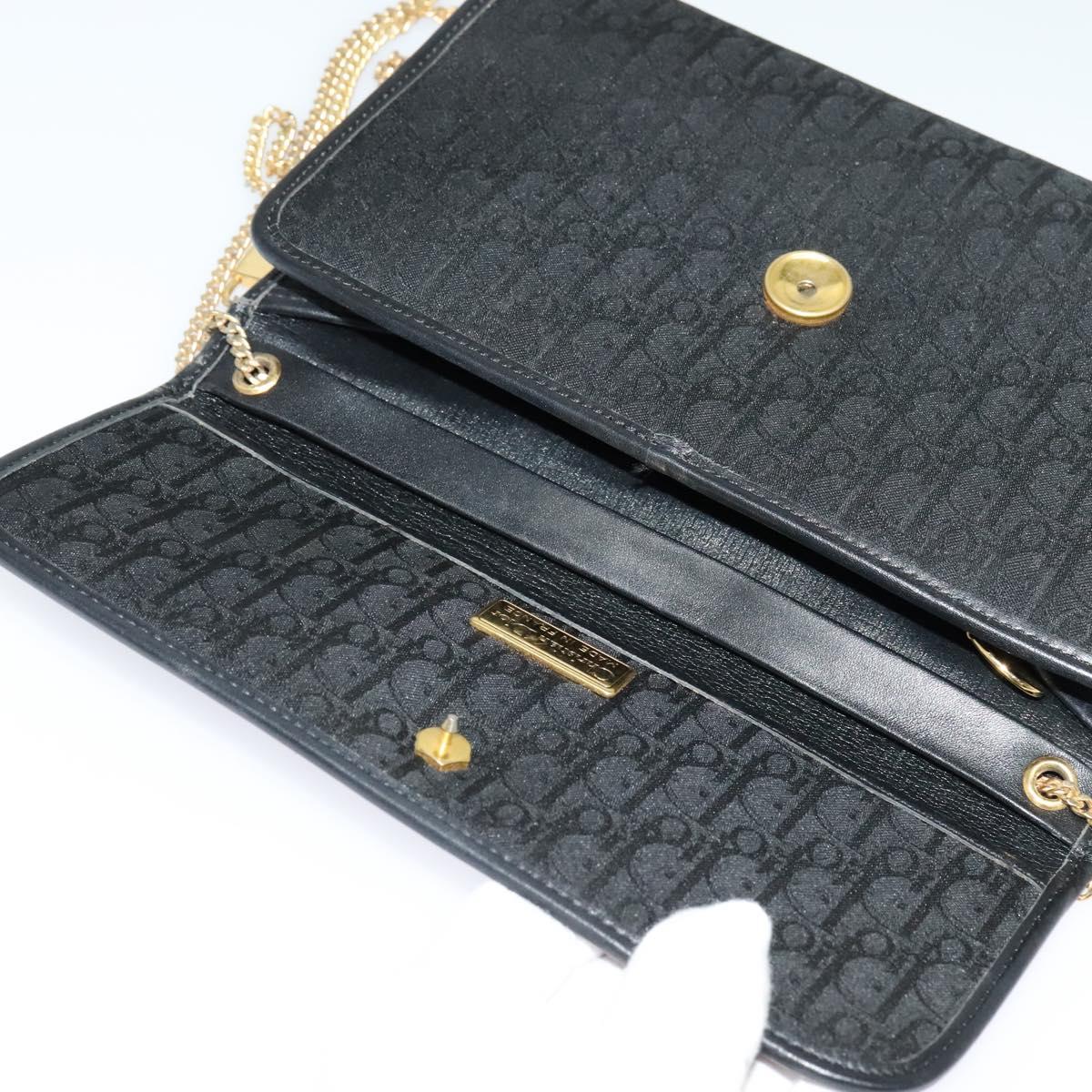 Christian Dior Trotter Canvas Chain Shoulder Bag Black Gold Auth 124297