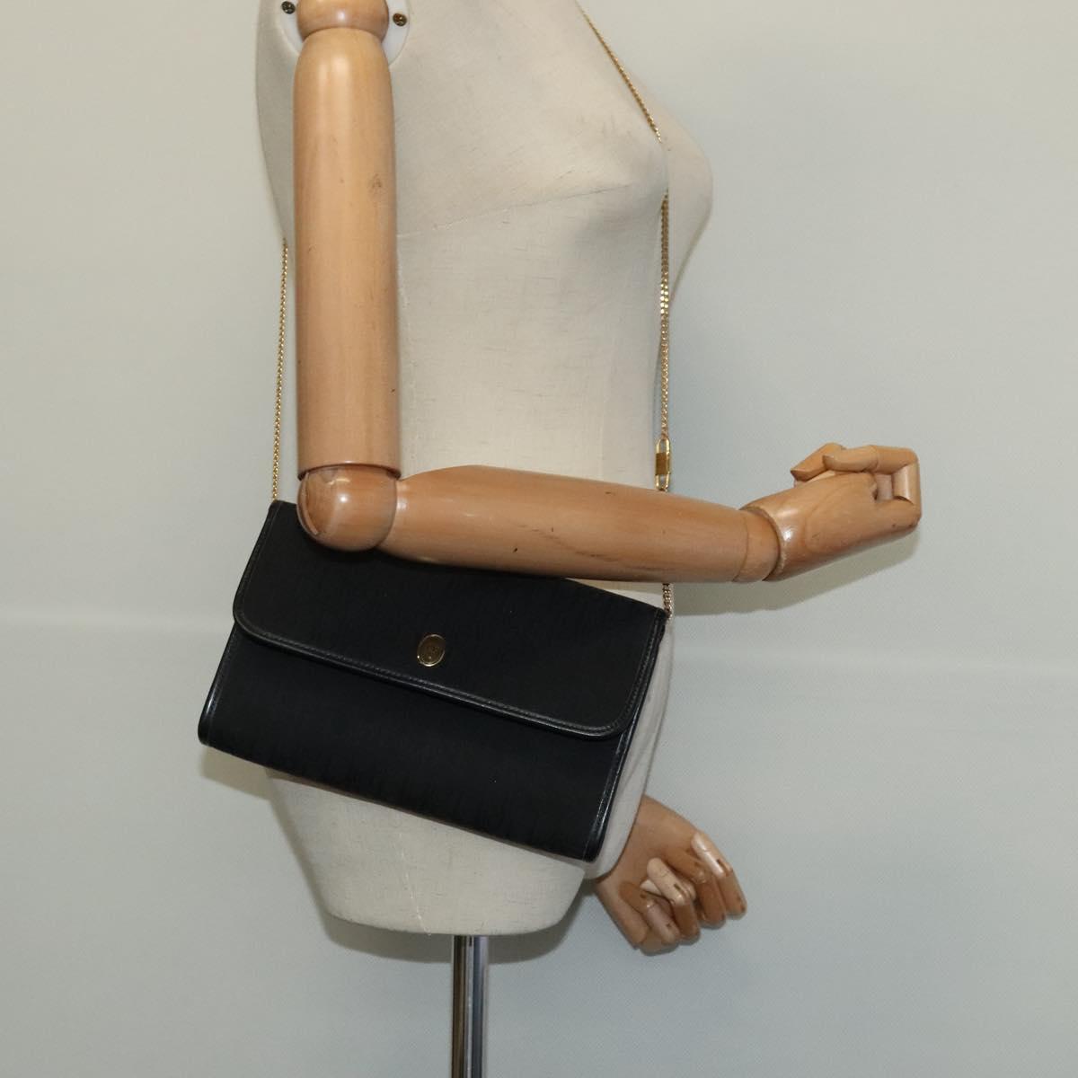 Christian Dior Trotter Canvas Chain Shoulder Bag Black Gold Auth 124297