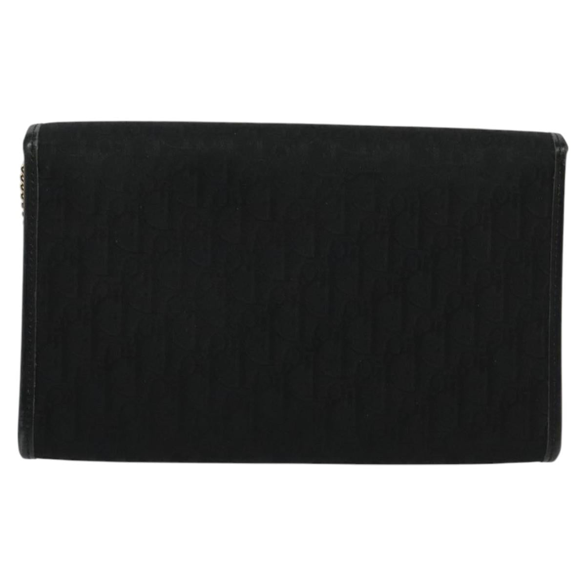 Christian Dior Trotter Canvas Chain Shoulder Bag Black Gold Auth 124297