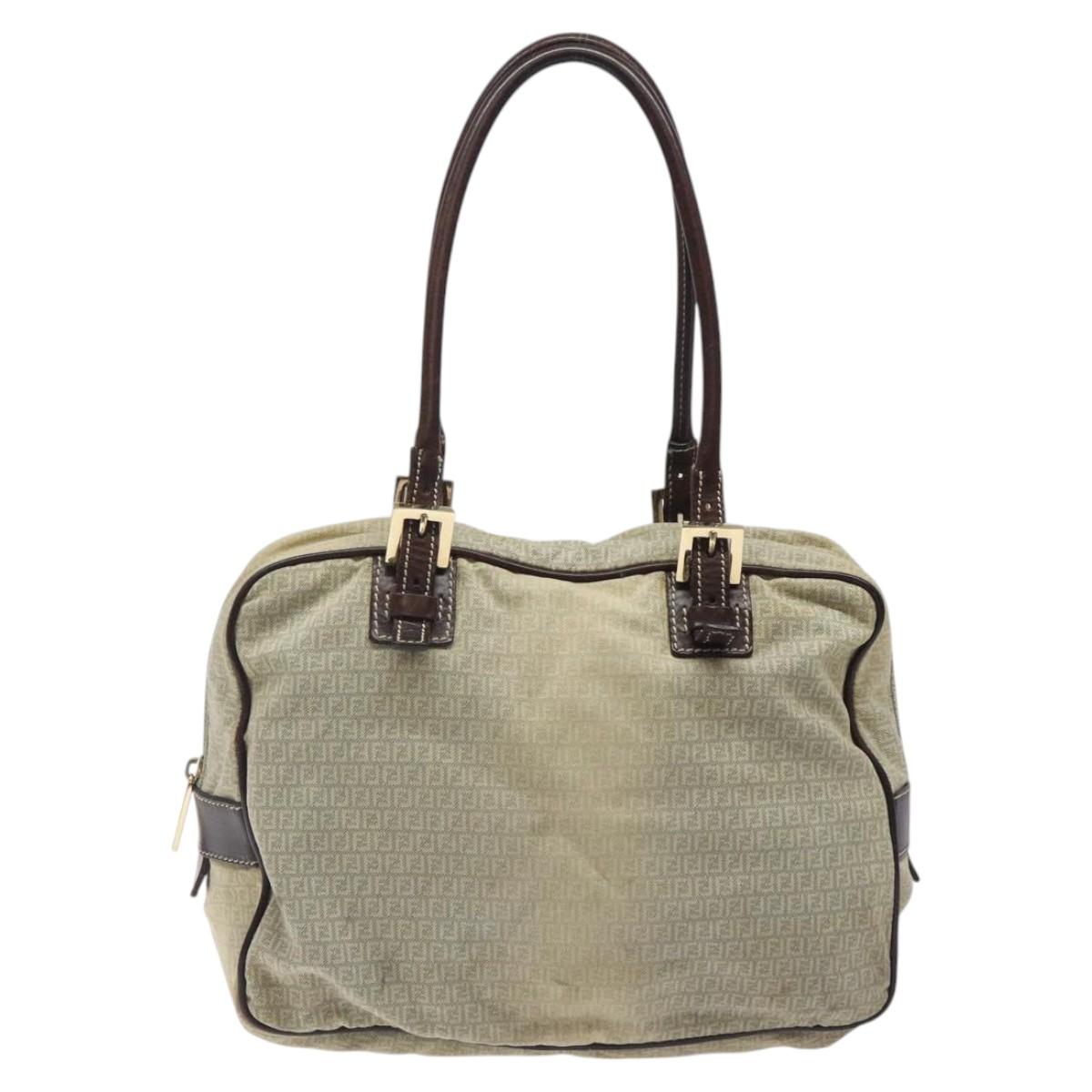 FENDI Zucchino Canvas Shoulder Bag Blue Gold Auth 124324