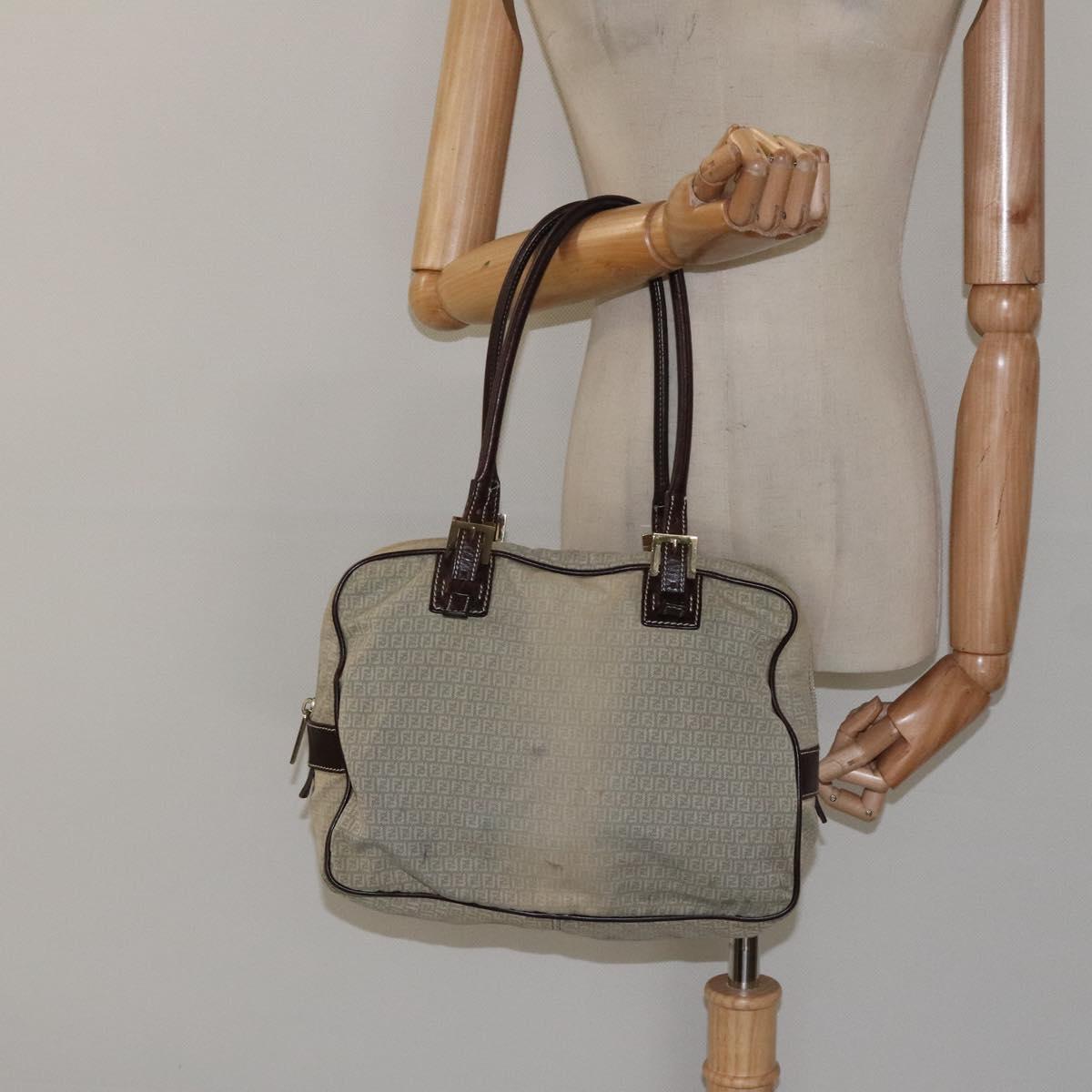 FENDI Zucchino Canvas Shoulder Bag Blue Gold Auth 124324