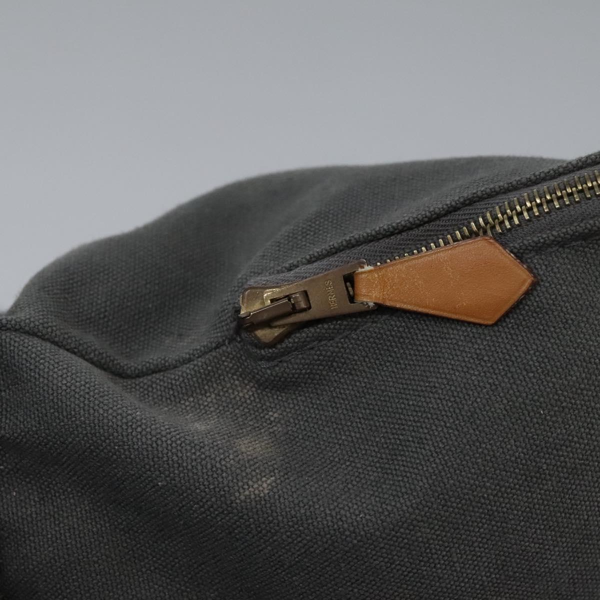 HERMES Fourre Tout Porte Documents Business Bag Canvas Gray Silver Auth 124325