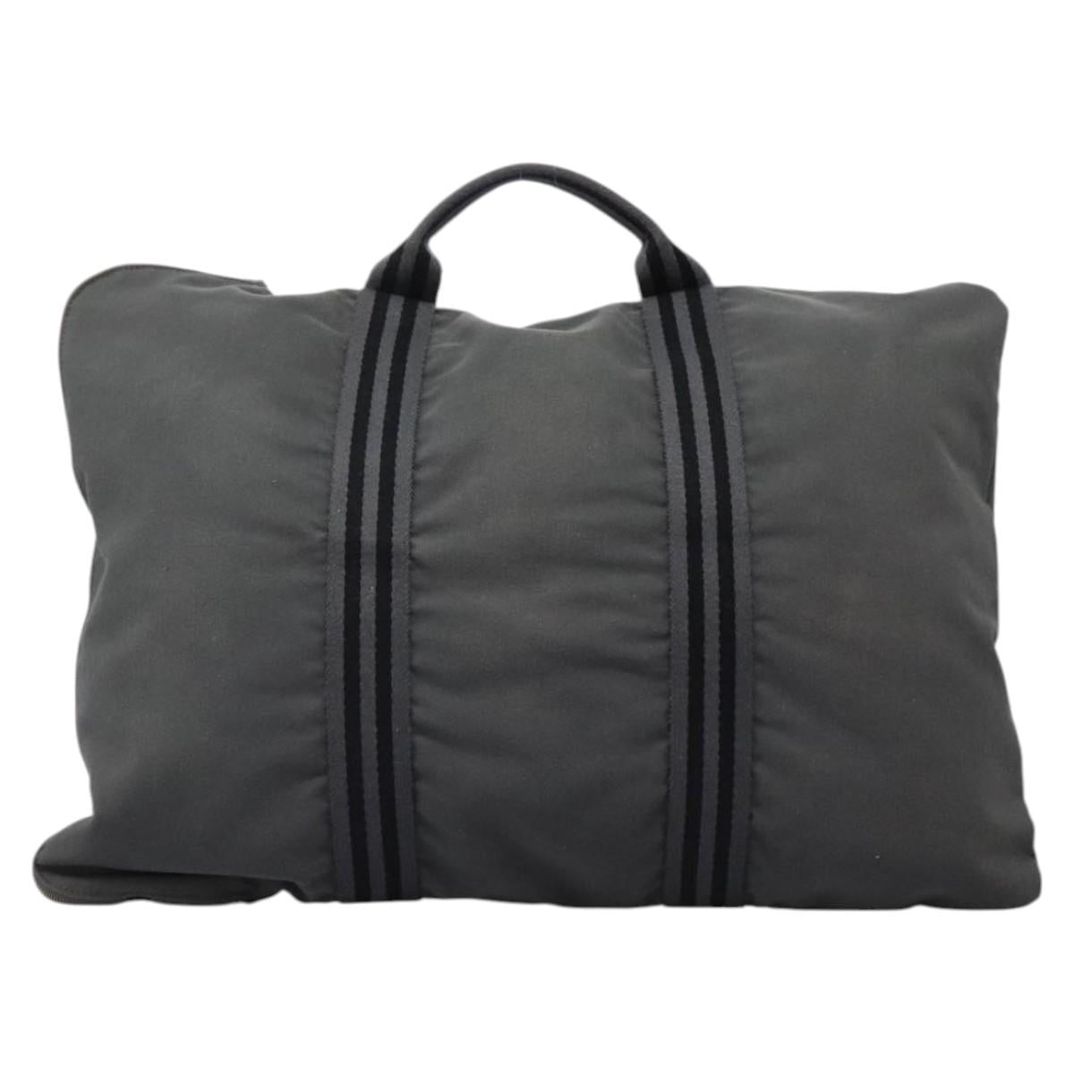 HERMES Fourre Tout Porte Documents Business Bag Canvas Gray Silver Auth 124325