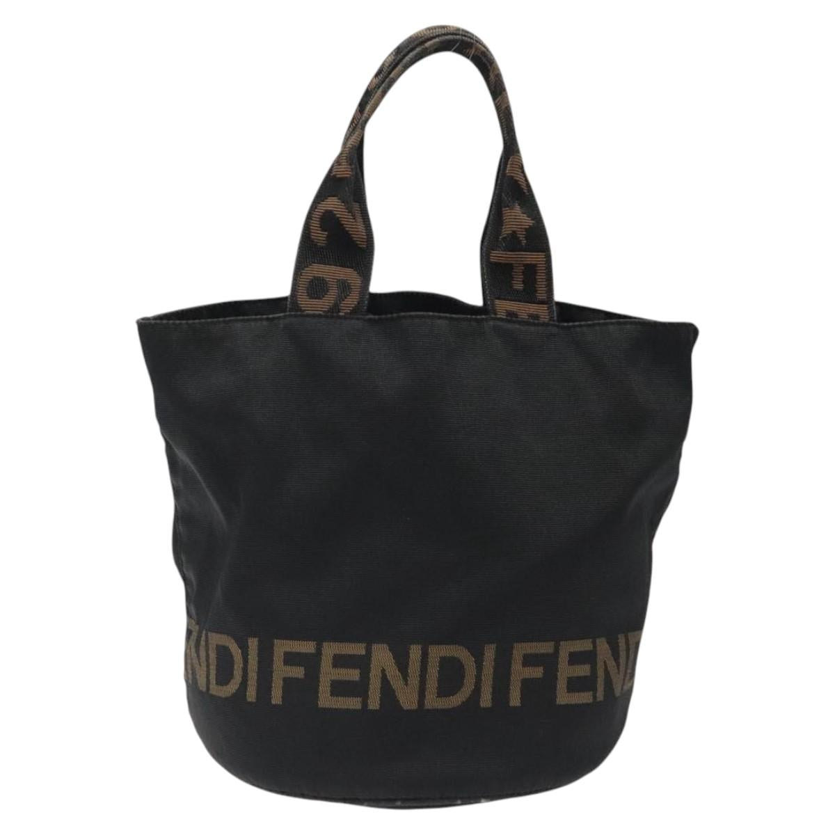 FENDI Hand Bag Canvas Black gold Auth 124349