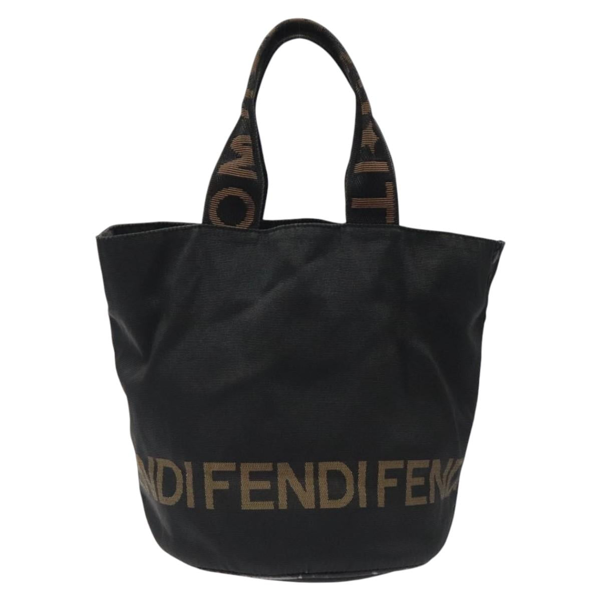FENDI Hand Bag Canvas Black gold Auth 124349