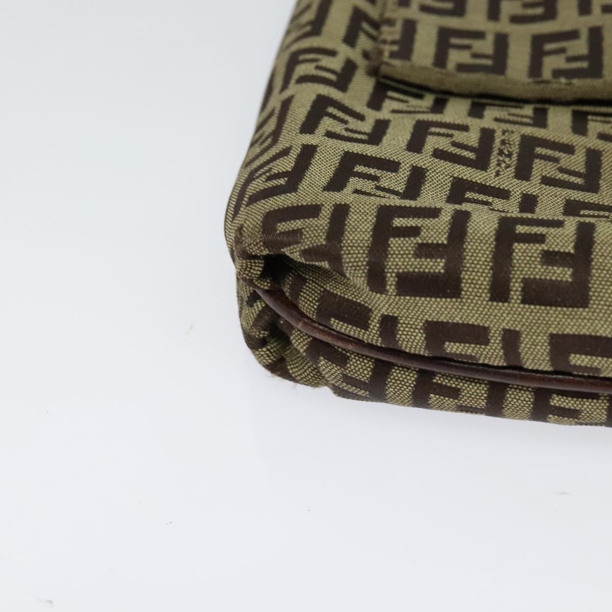 FENDI Zucchino Canvas Shoulder Bag Brown Gold Auth 124351