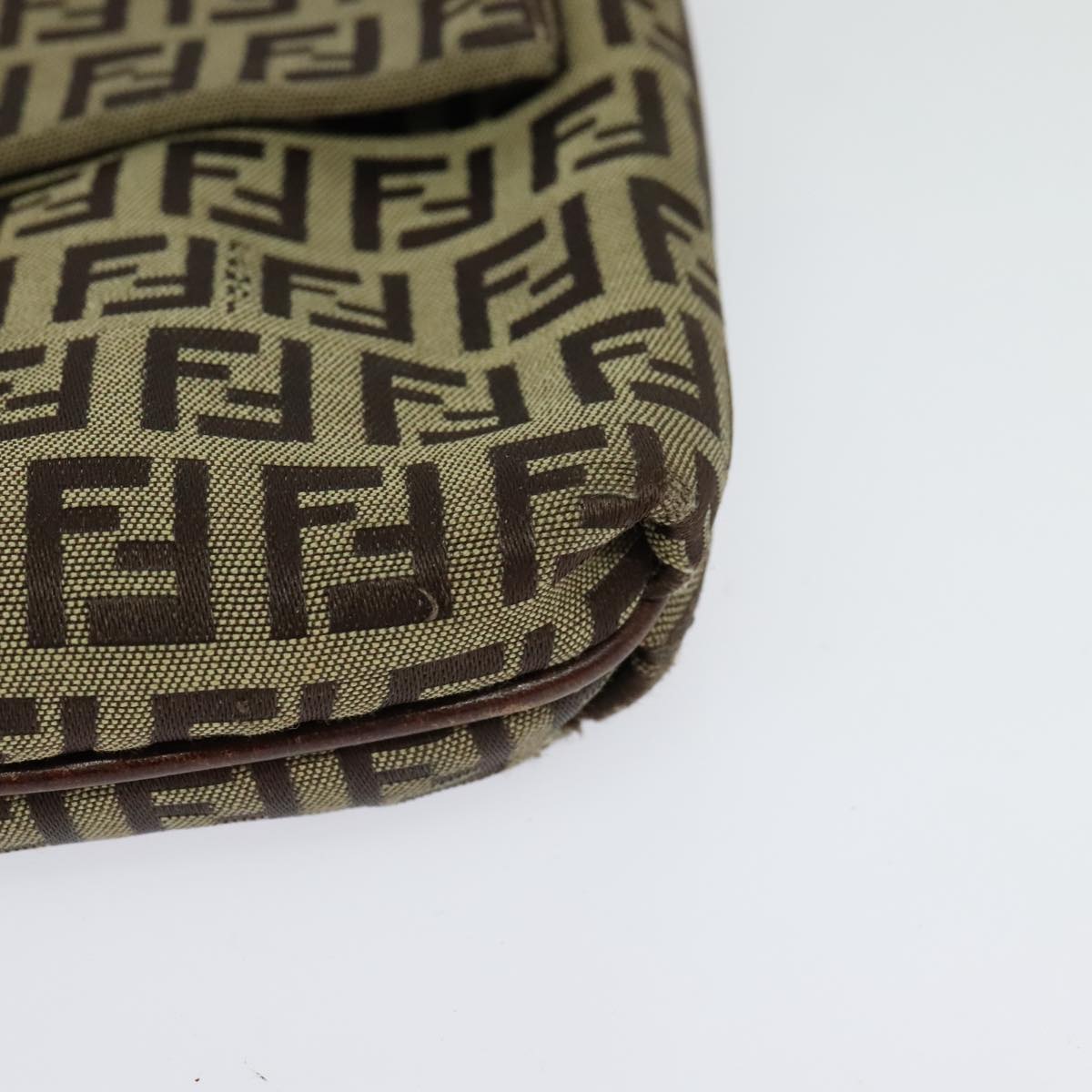 FENDI Zucchino Canvas Shoulder Bag Brown Gold Auth 124351