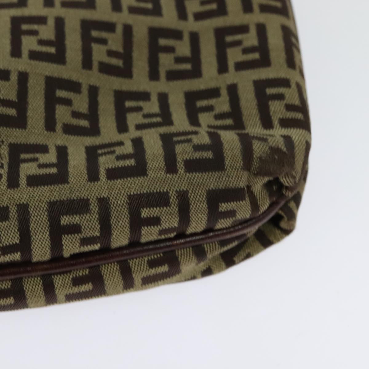FENDI Zucchino Canvas Shoulder Bag Brown Gold Auth 124351