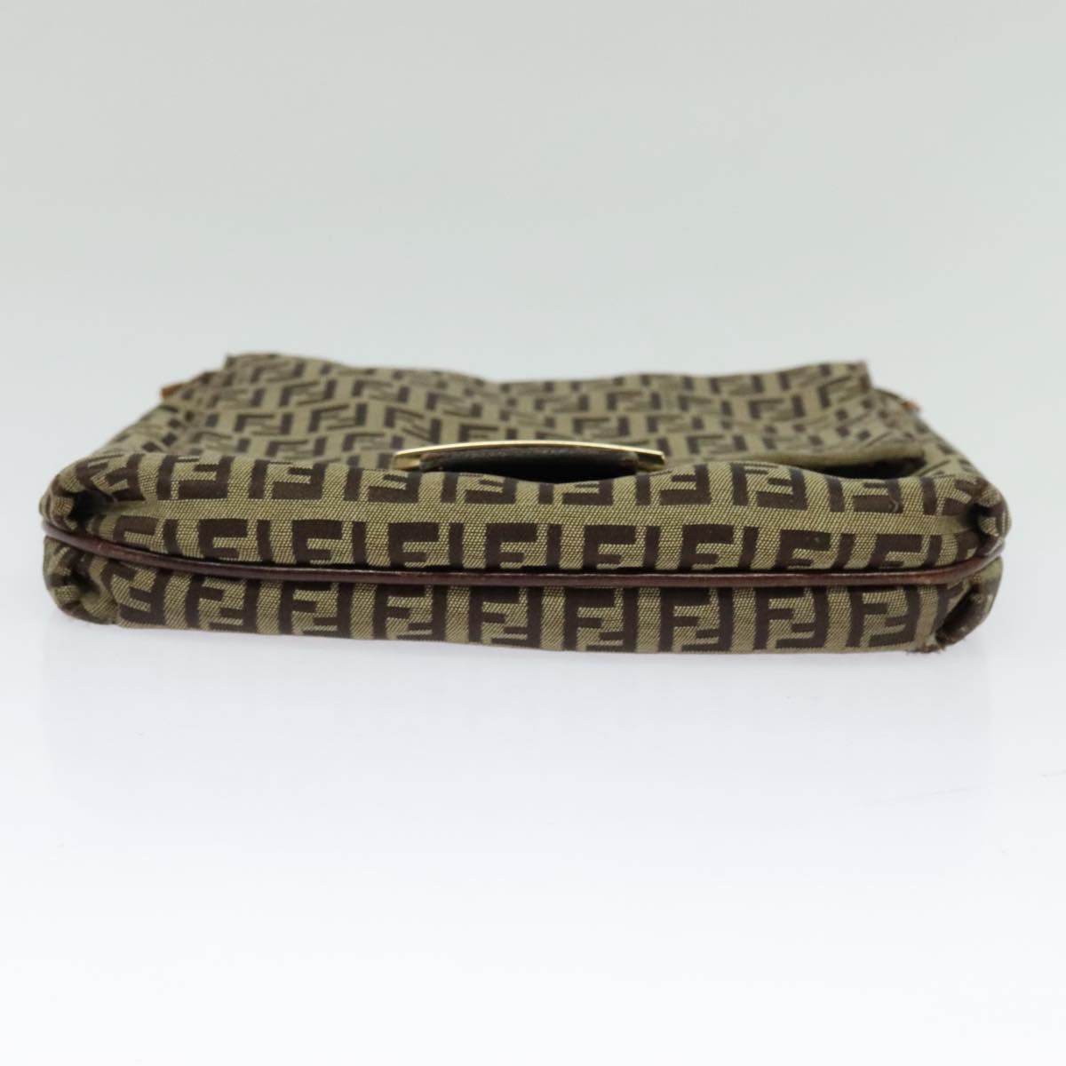 FENDI Zucchino Canvas Shoulder Bag Brown Gold Auth 124351