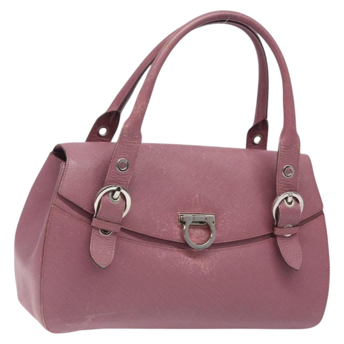 Salvatore Ferragamo Gancini Hand Bag Leather Pink Silver Auth 124355