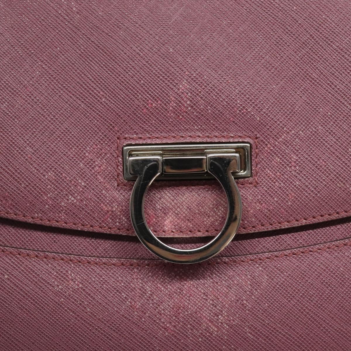 Salvatore Ferragamo Gancini Hand Bag Leather Pink Silver Auth 124355