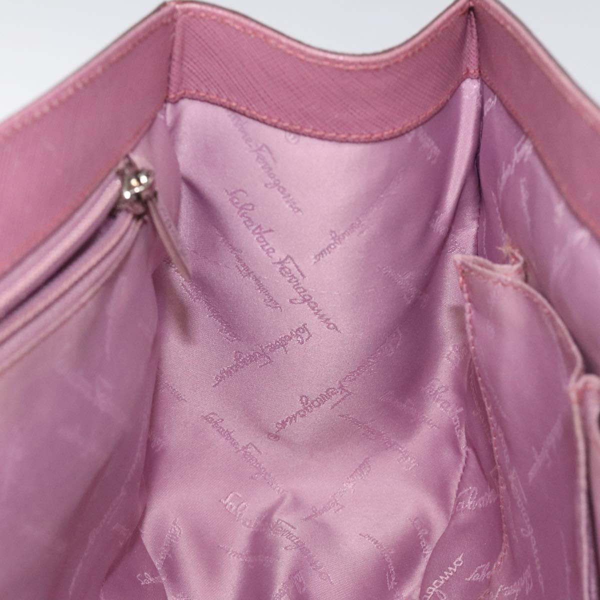 Salvatore Ferragamo Gancini Hand Bag Leather Pink Silver Auth 124355