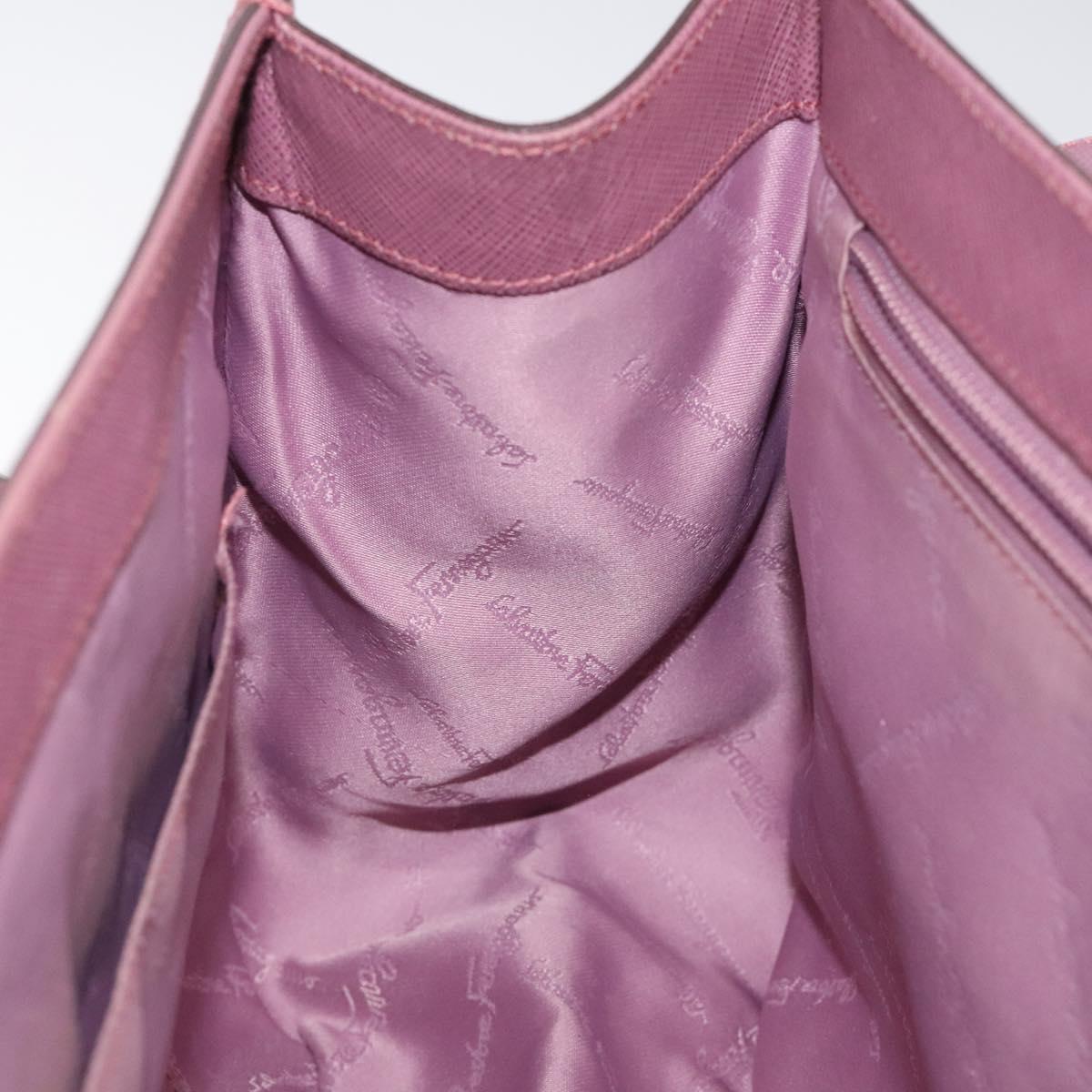 Salvatore Ferragamo Gancini Hand Bag Leather Pink Silver Auth 124355