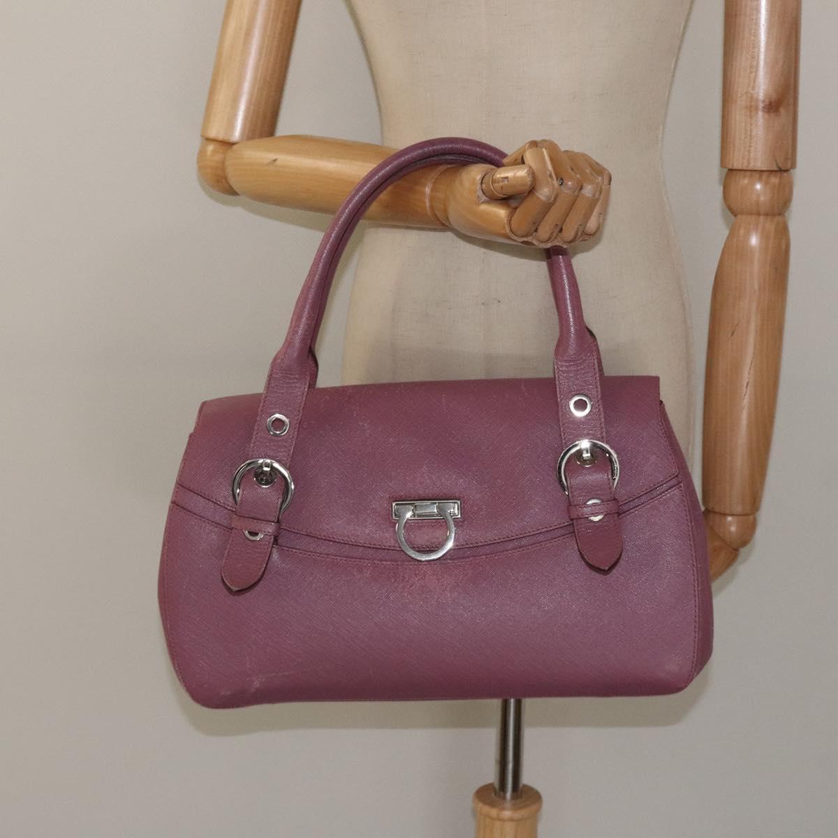 Salvatore Ferragamo Gancini Hand Bag Leather Pink Silver Auth 124355