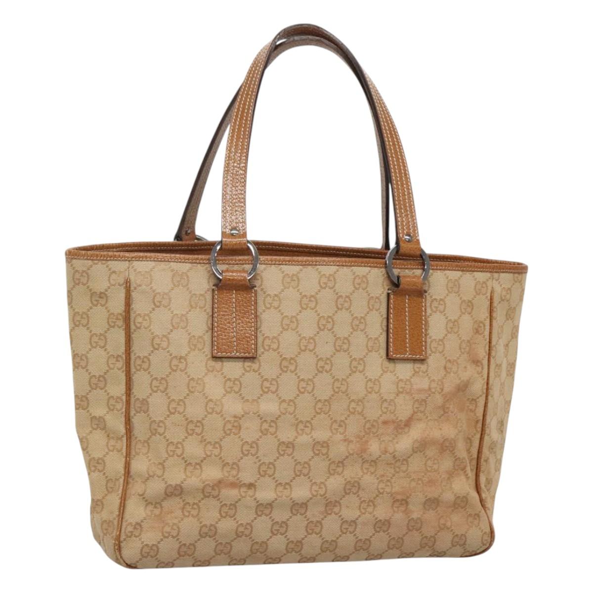 GUCCI GG Canvas Tote Bag Beige gold 113017 Auth 124360
