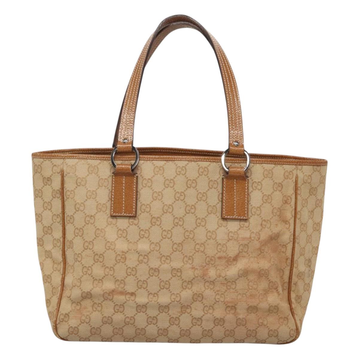 GUCCI GG Canvas Tote Bag Beige gold 113017 Auth 124360