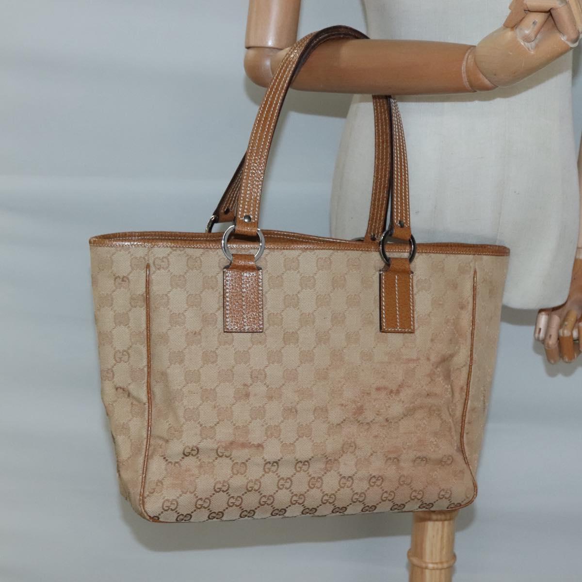 GUCCI GG Canvas Tote Bag Beige gold 113017 Auth 124360