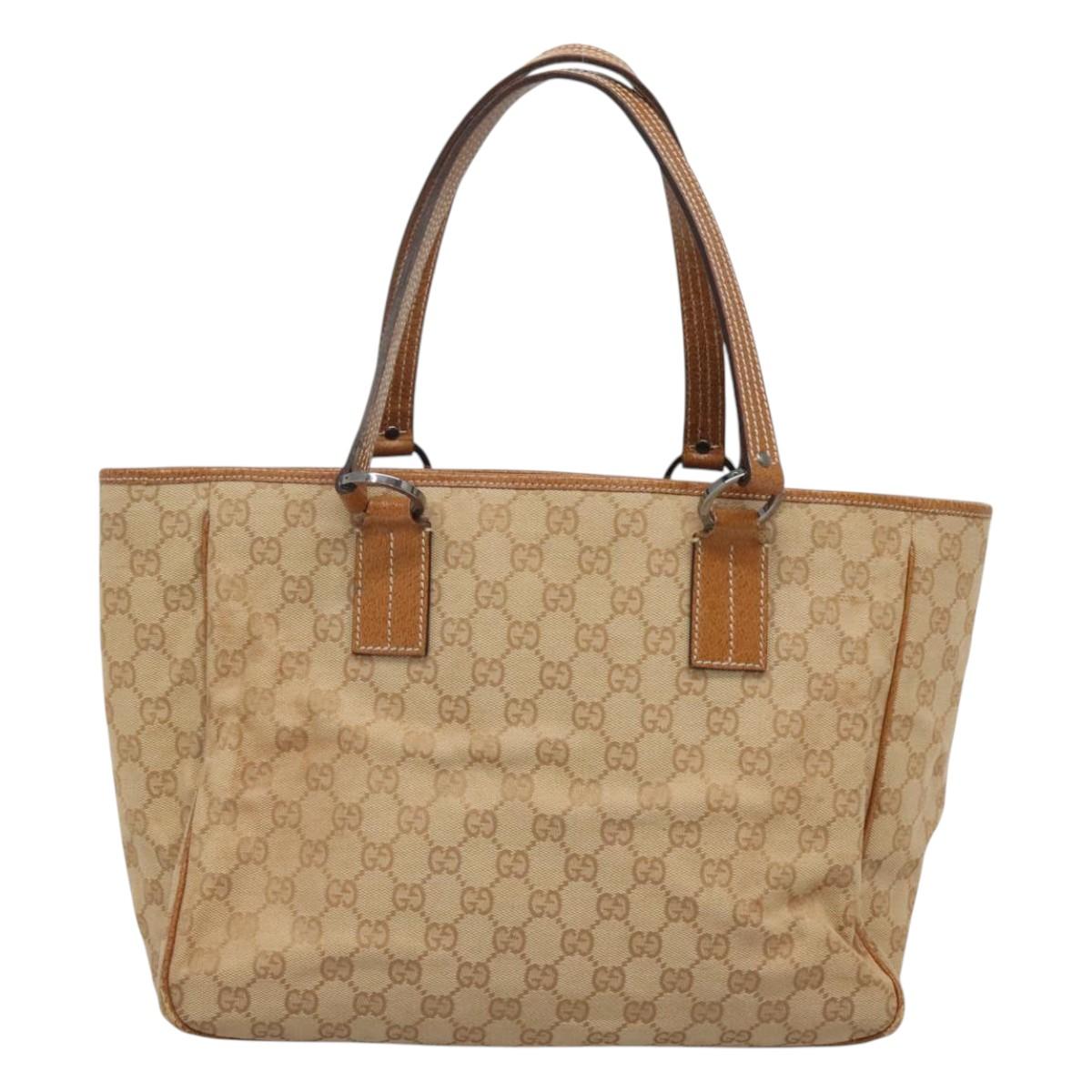 GUCCI GG Canvas Tote Bag Beige gold 113017 Auth 124360