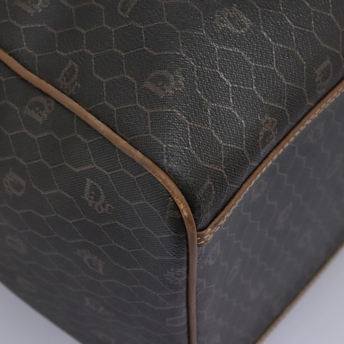 Christian Dior Honeycomb Canvas Boston Bag PVC Black Brown gold Auth 124363