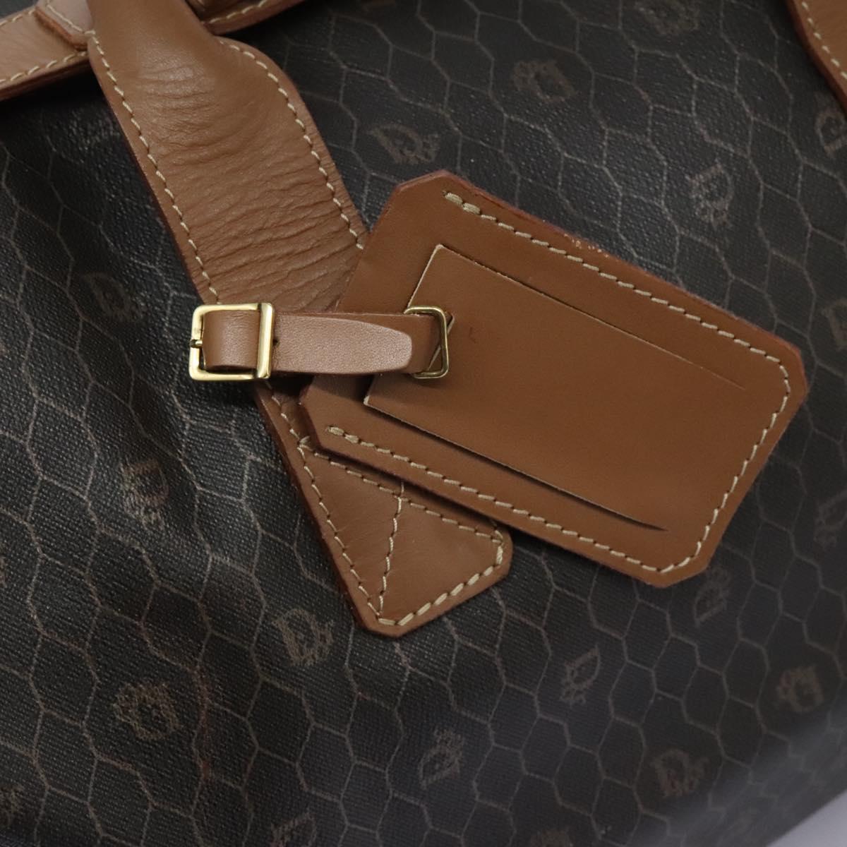 Christian Dior Honeycomb Canvas Boston Bag PVC Black Brown gold Auth 124363