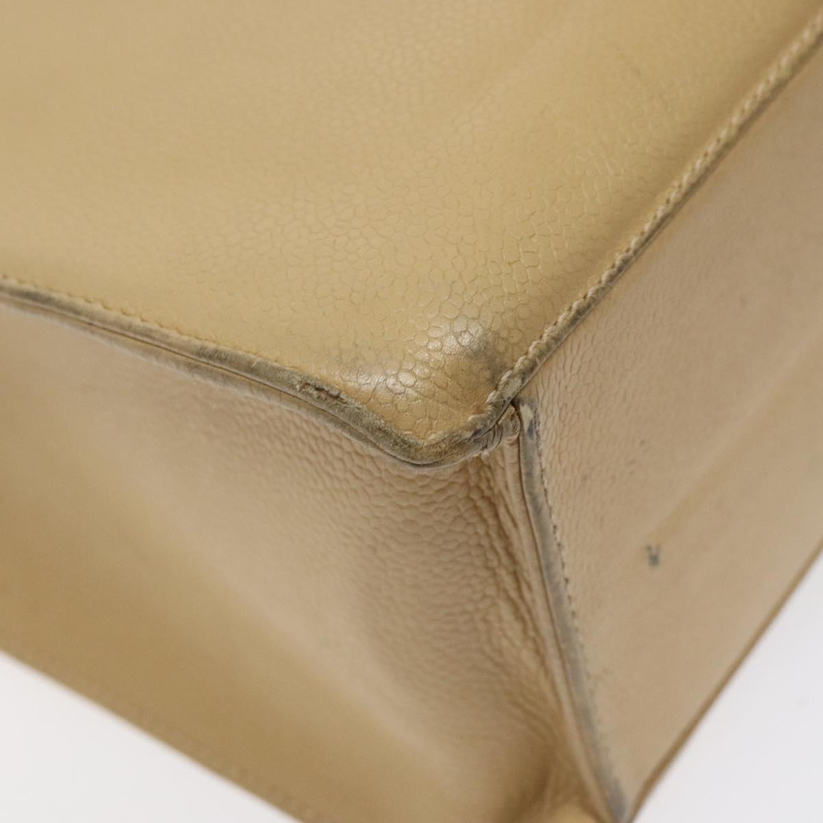 CHANEL Hand Bag Caviar Skin Beige Gold CC Auth 124376