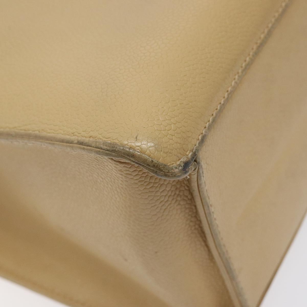 CHANEL Hand Bag Caviar Skin Beige Gold CC Auth 124376