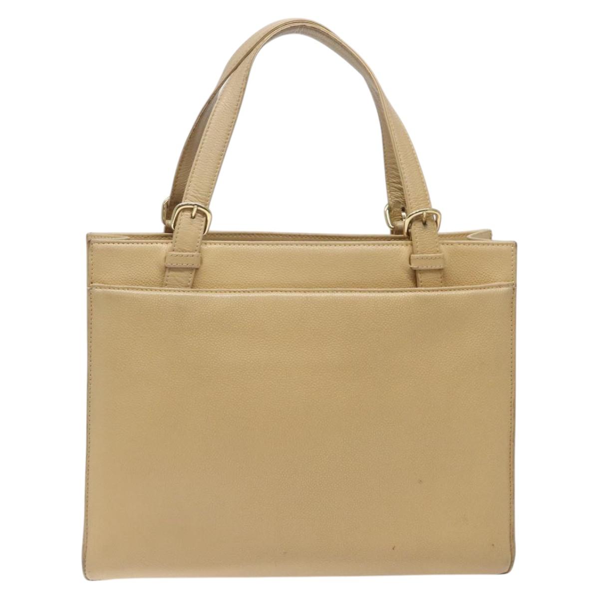 CHANEL Hand Bag Caviar Skin Beige Gold CC Auth 124376