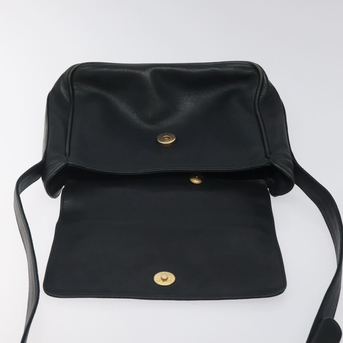 GUCCI Horsebit Shoulder Bag Leather Black Gold 007 3444 0220 Auth 124377