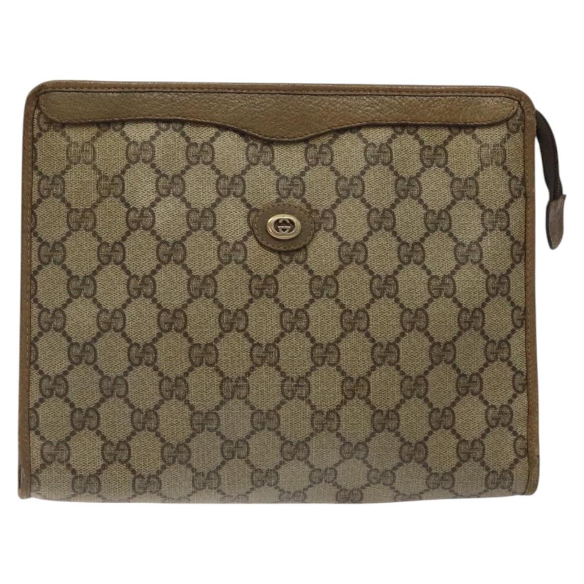 GUCCI GG Supreme Clutch Bag PVC Beige Gold 97 01 038 Auth 124397