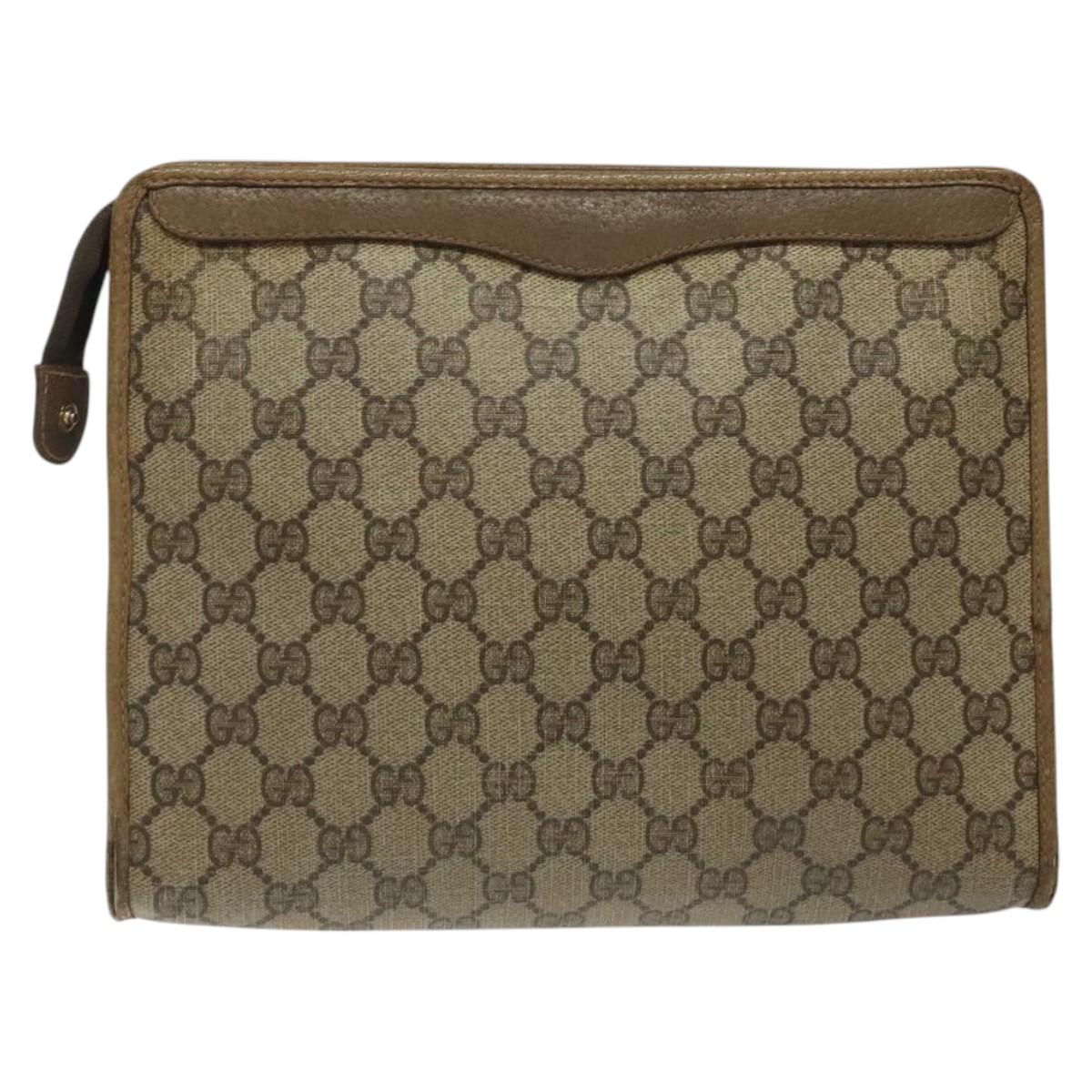 GUCCI GG Supreme Clutch Bag PVC Beige Gold 97 01 038 Auth 124397