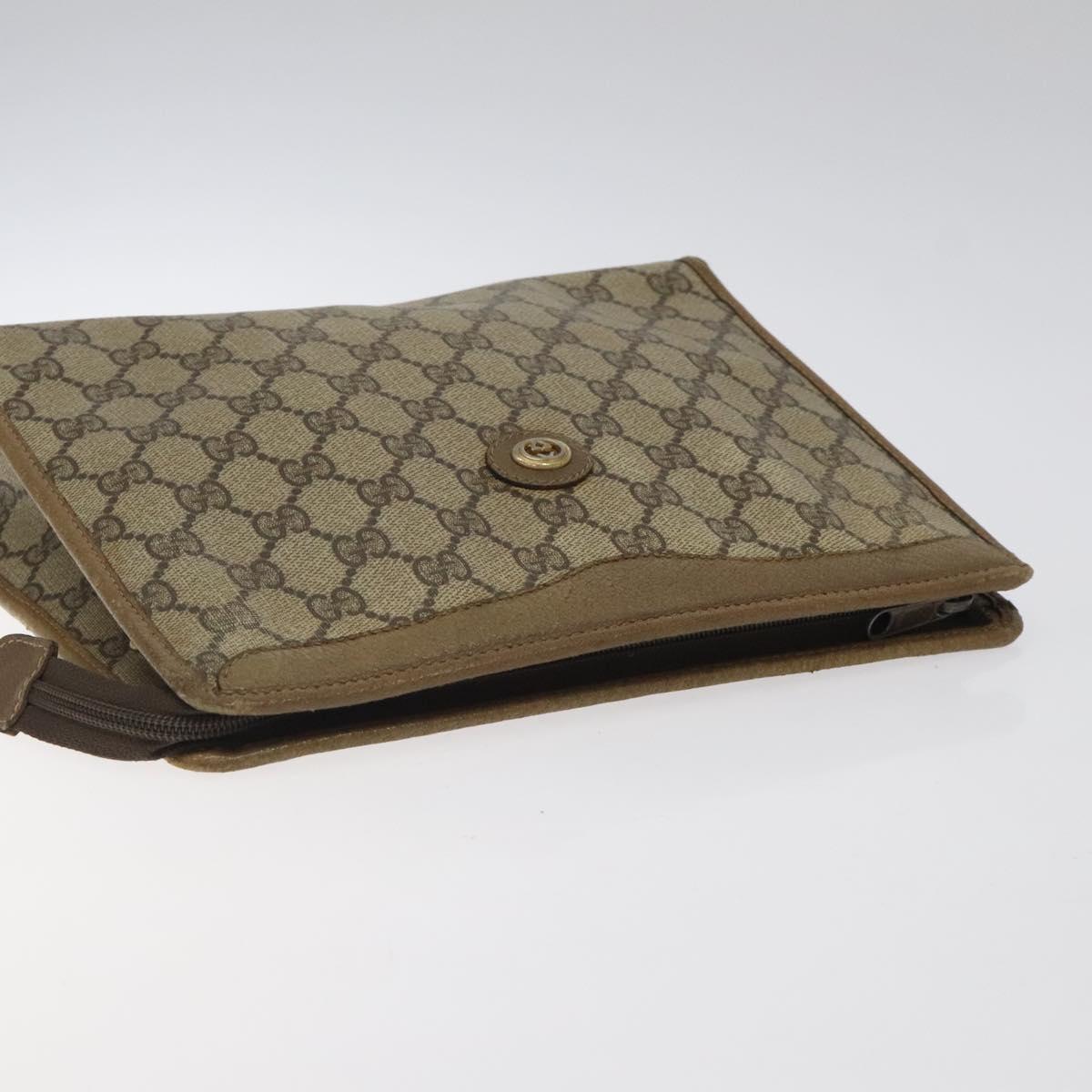 GUCCI GG Supreme Clutch Bag PVC Beige Gold 97 01 038 Auth 124397