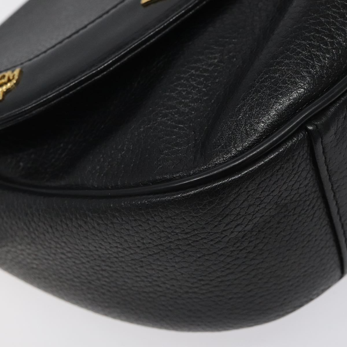 MCM Shoulder Bag Leather Black Gold Auth 124398