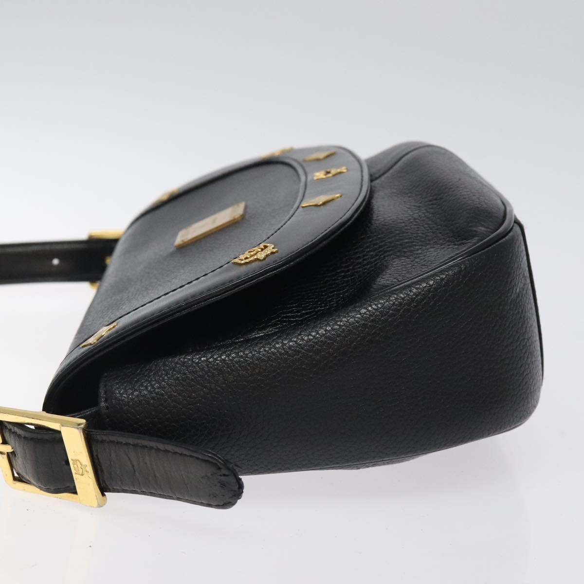 MCM Shoulder Bag Leather Black Gold Auth 124398