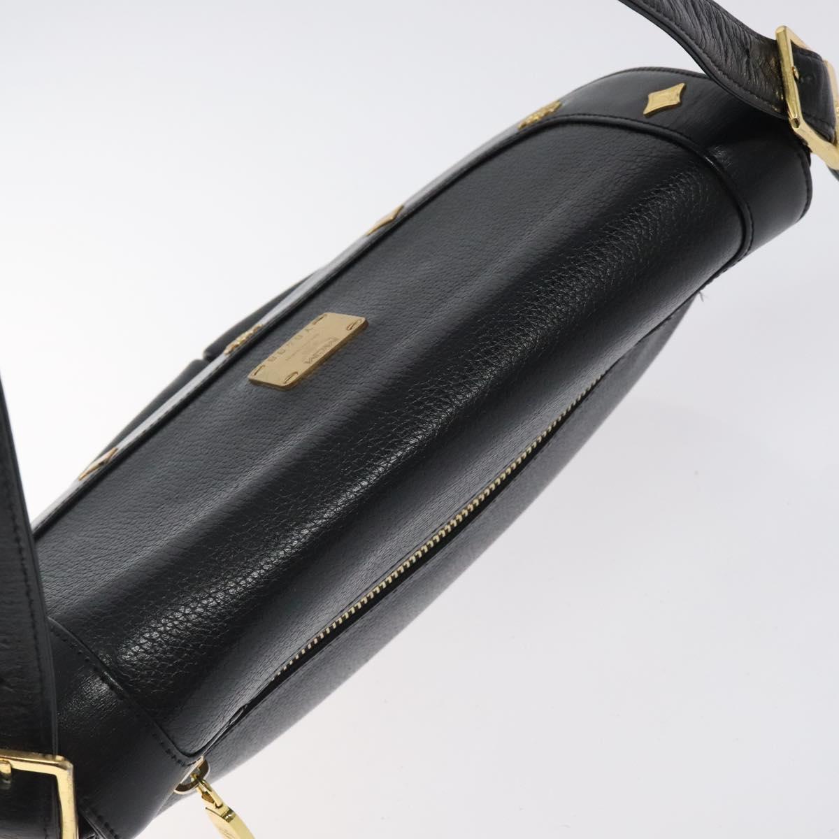 MCM Shoulder Bag Leather Black Gold Auth 124398