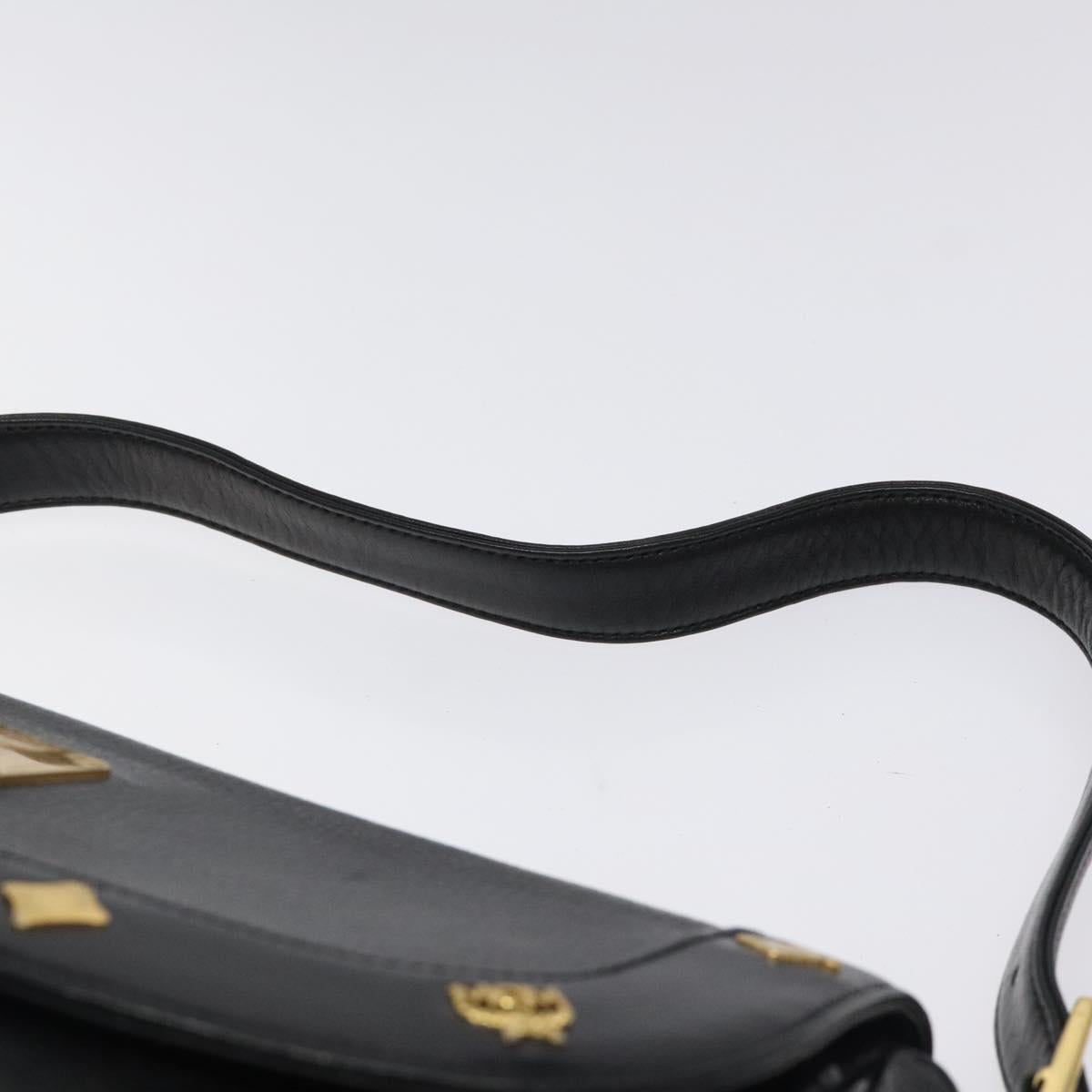 MCM Shoulder Bag Leather Black Gold Auth 124398