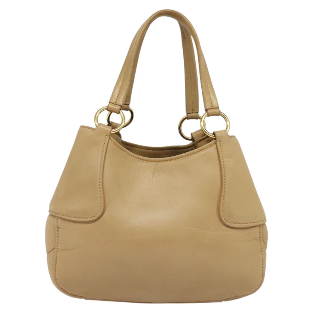 Miu Miu Hand Bag Leather Beige Gold Auth 124414V