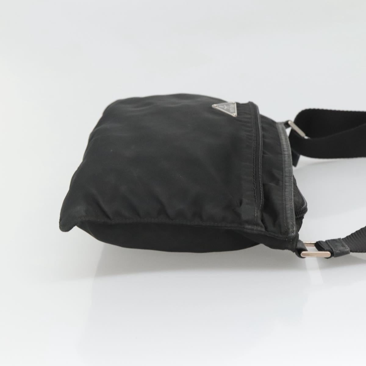 PRADA Shoulder Bag Nylon Black Silver Auth 124420