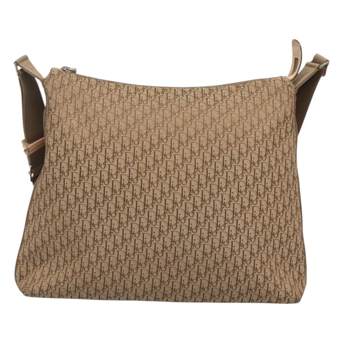 Christian Dior Trotter Canvas Shoulder Bag Beige Gold Auth 124421