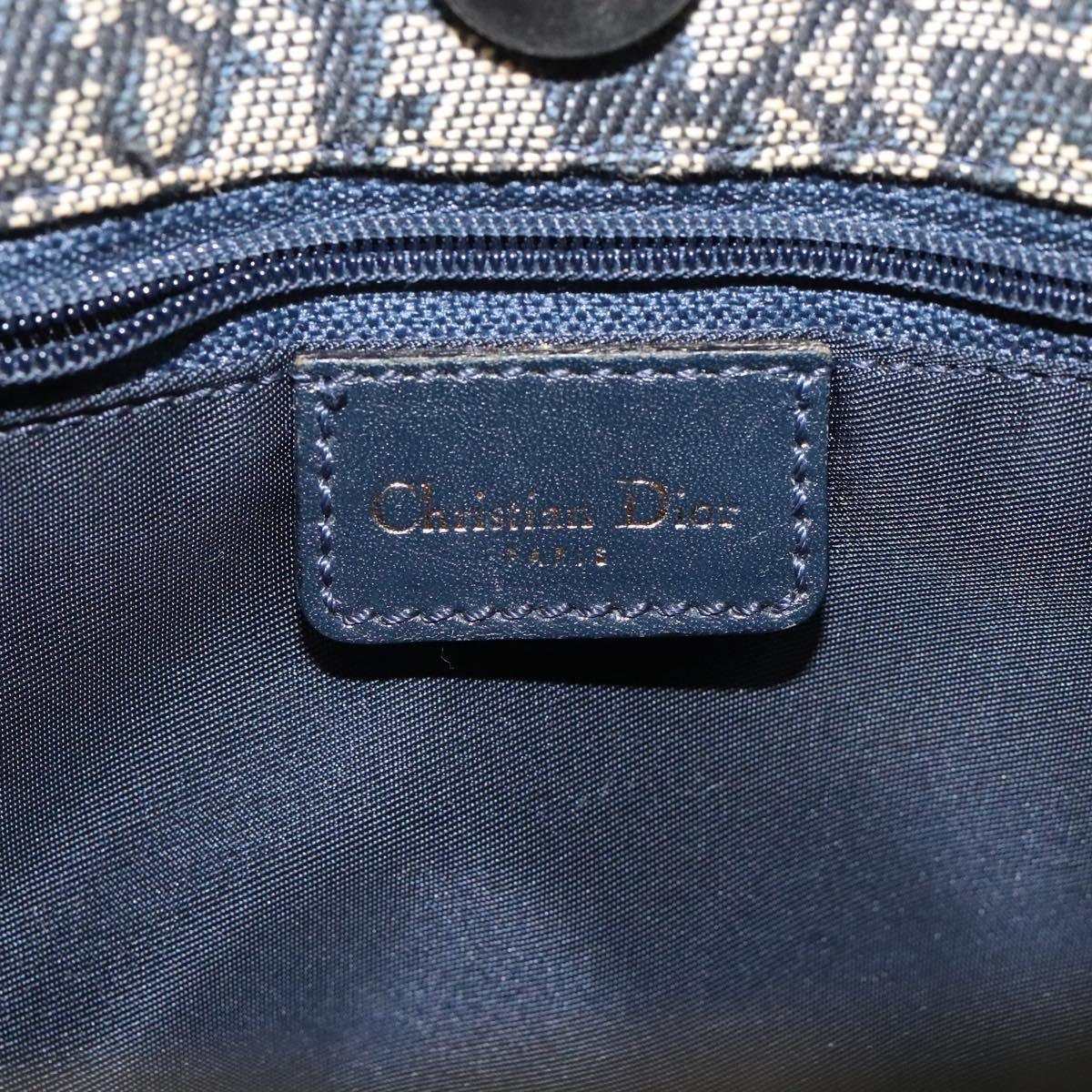 Christian Dior Trotter Canvas Hand Bag Navy Gold Auth 124422