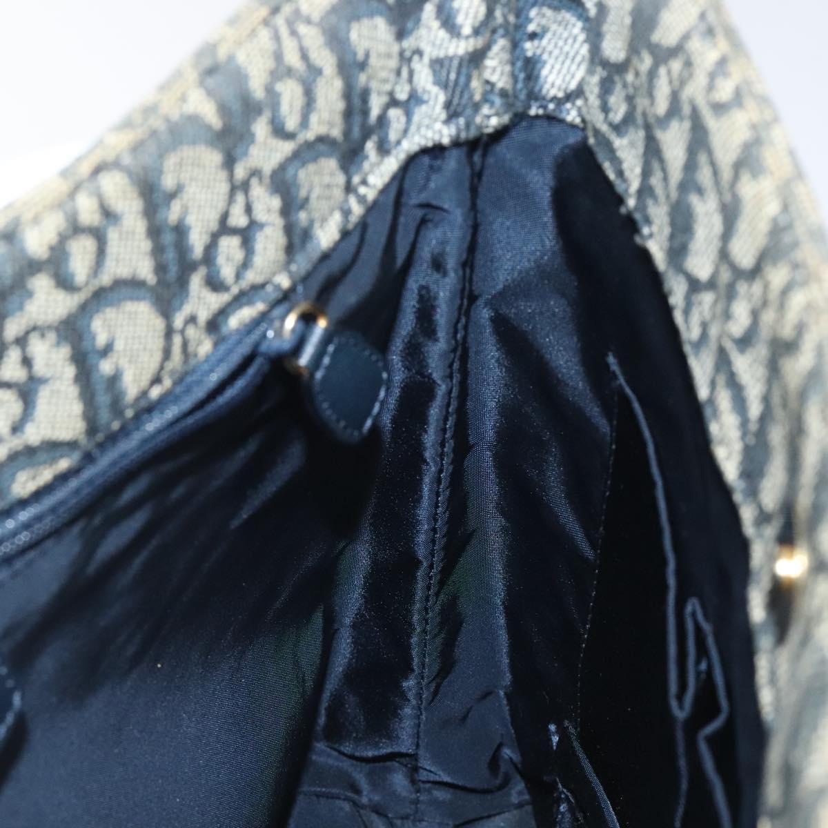 Christian Dior Trotter Canvas Hand Bag Navy Gold Auth 124422