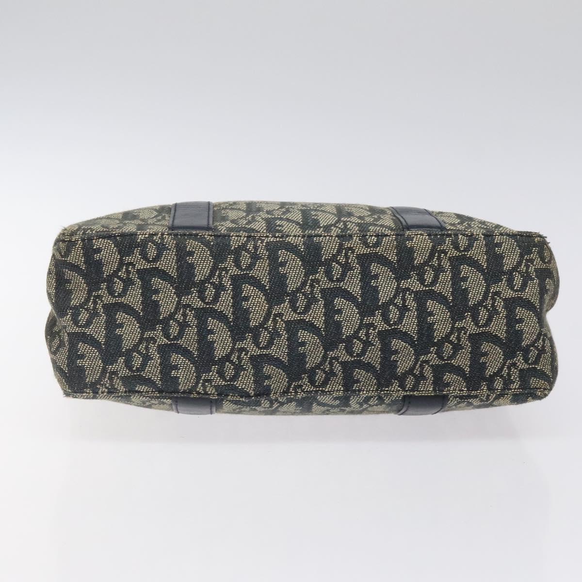 Christian Dior Trotter Canvas Hand Bag Navy Gold Auth 124422