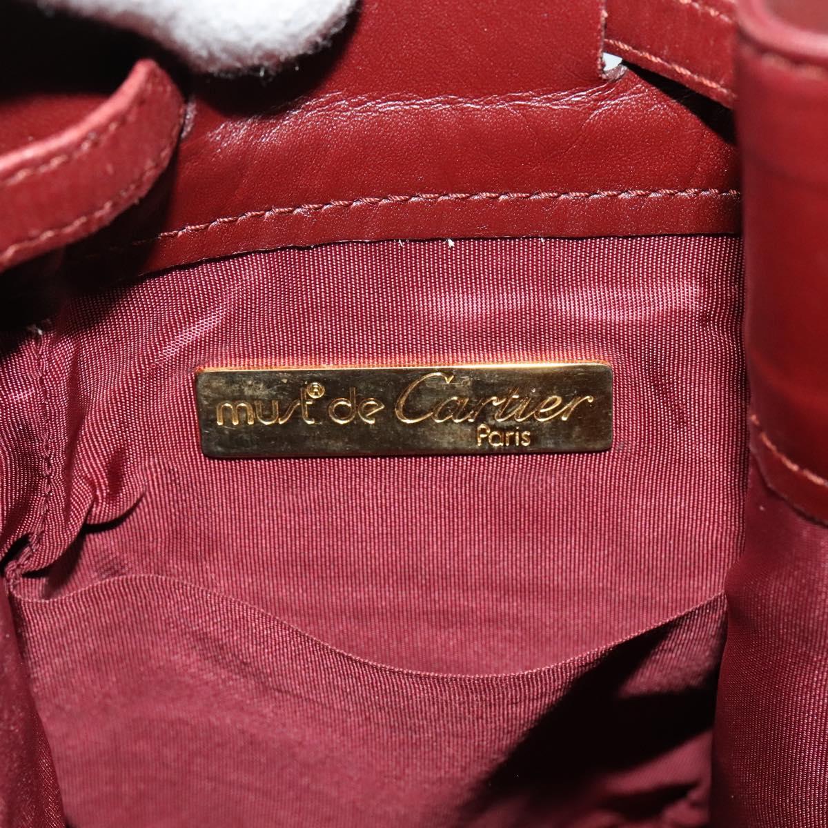 CARTIER Must Line Shoulder Bag Leather Bordeaux Gold Auth 124429