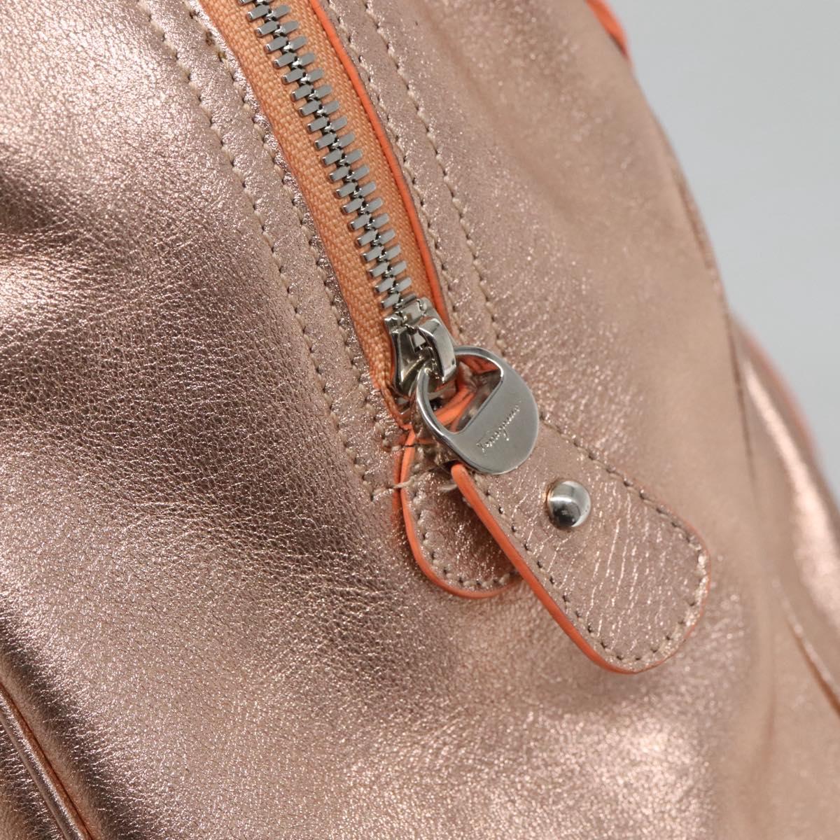 Salvatore Ferragamo Gancini Shoulder Bag Leather Silver Pink gold Auth 124430