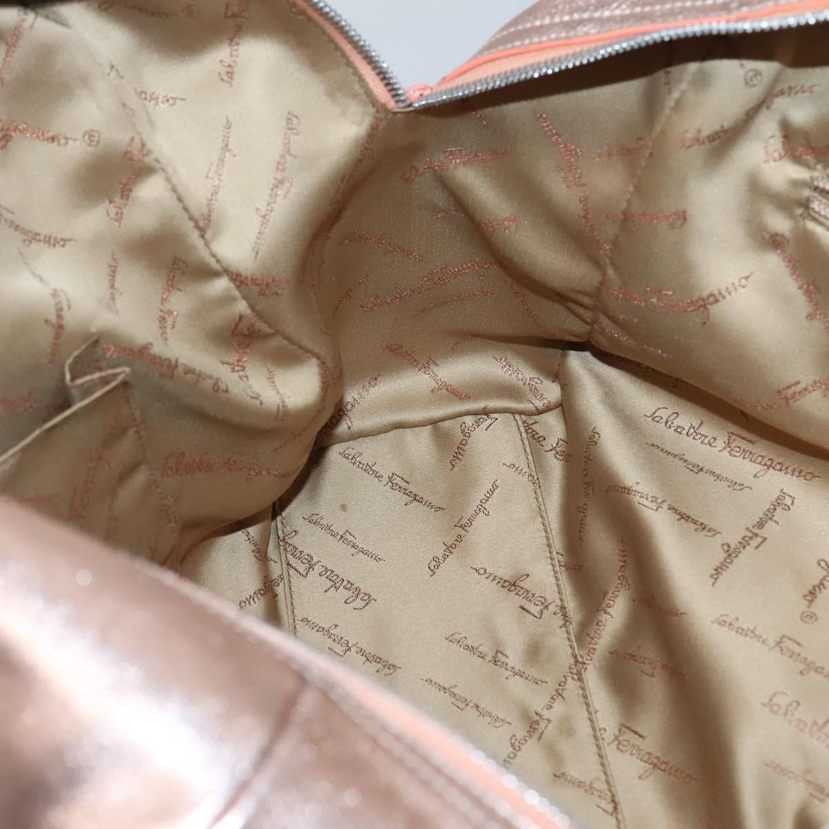 Salvatore Ferragamo Gancini Shoulder Bag Leather Silver Pink gold Auth 124430