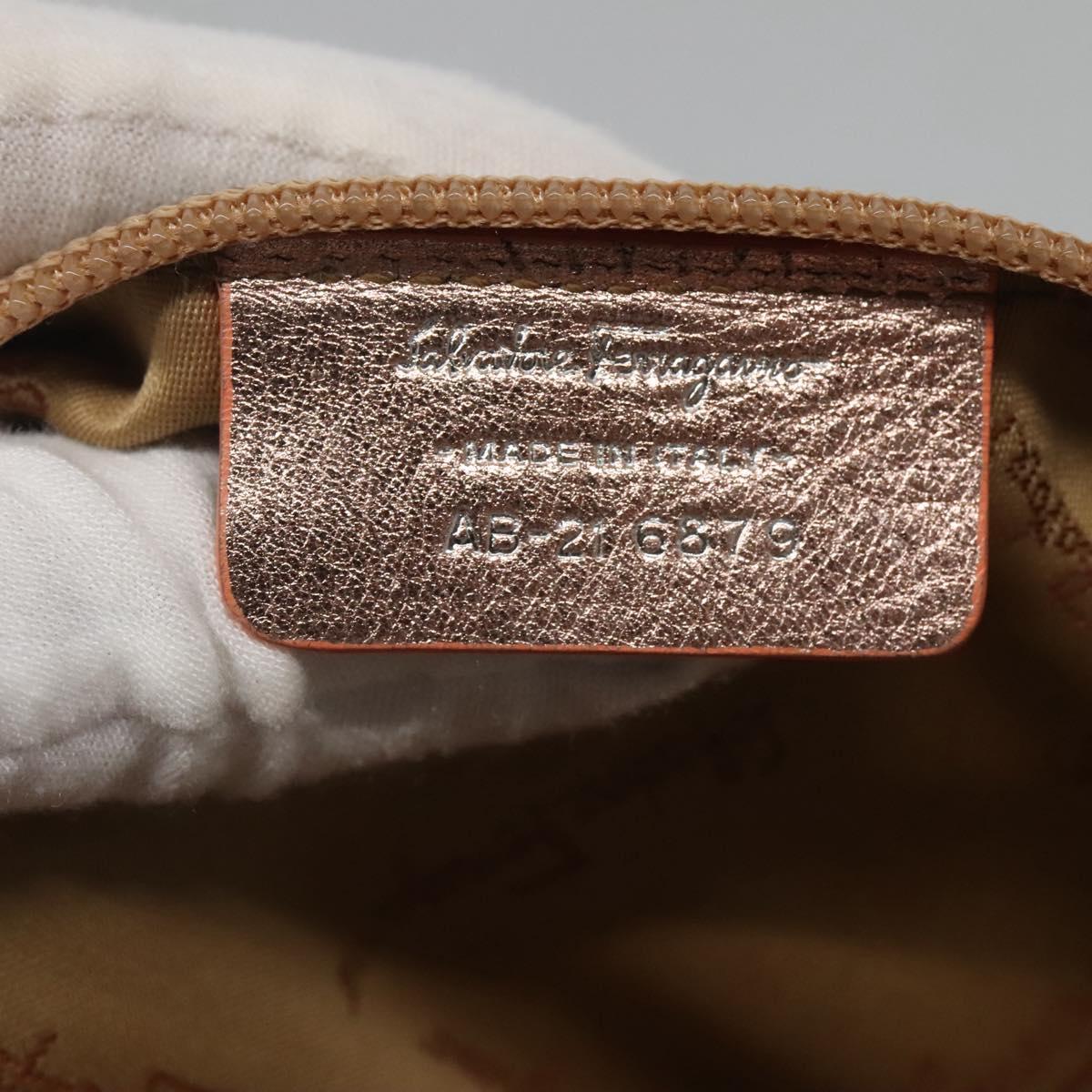 Salvatore Ferragamo Gancini Shoulder Bag Leather Silver Pink gold Auth 124430