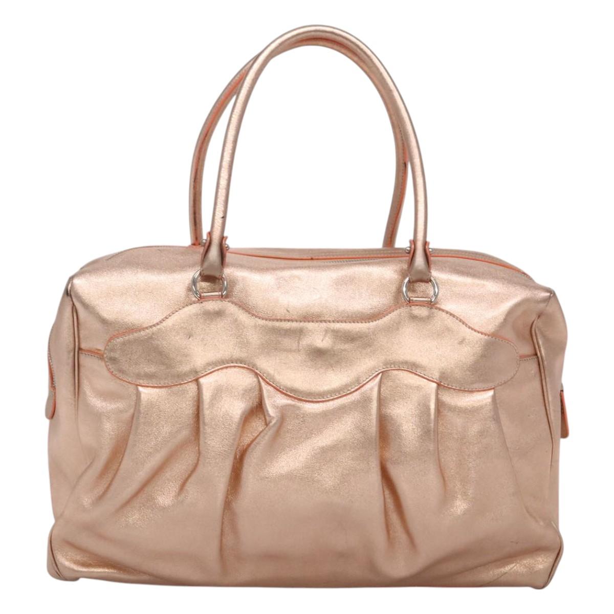 Salvatore Ferragamo Gancini Shoulder Bag Leather Silver Pink gold Auth 124430