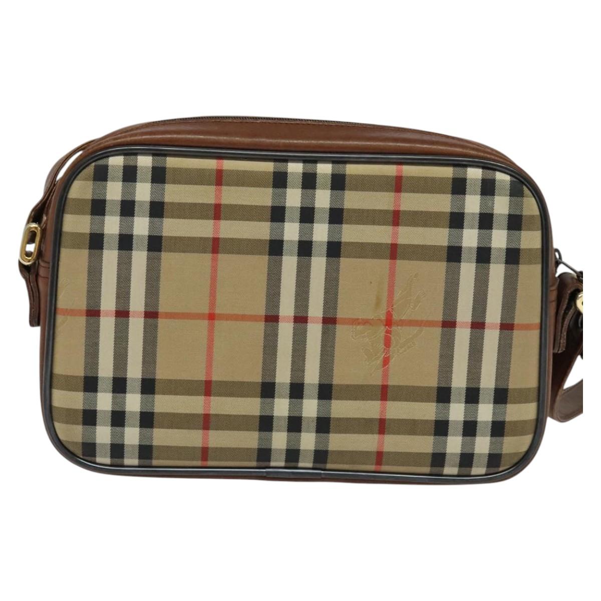 Burberrys Nova Check Shoulder Bag Canvas Beige Gold Auth 124461