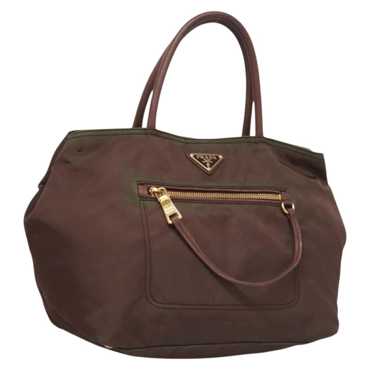 PRADA Hand Bag Nylon Bordeaux Gold Auth 124462
